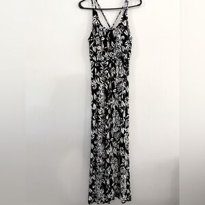 The Loft Floral Sundress Maxi Dress Tank Sleeveless White Black Blue Size XS